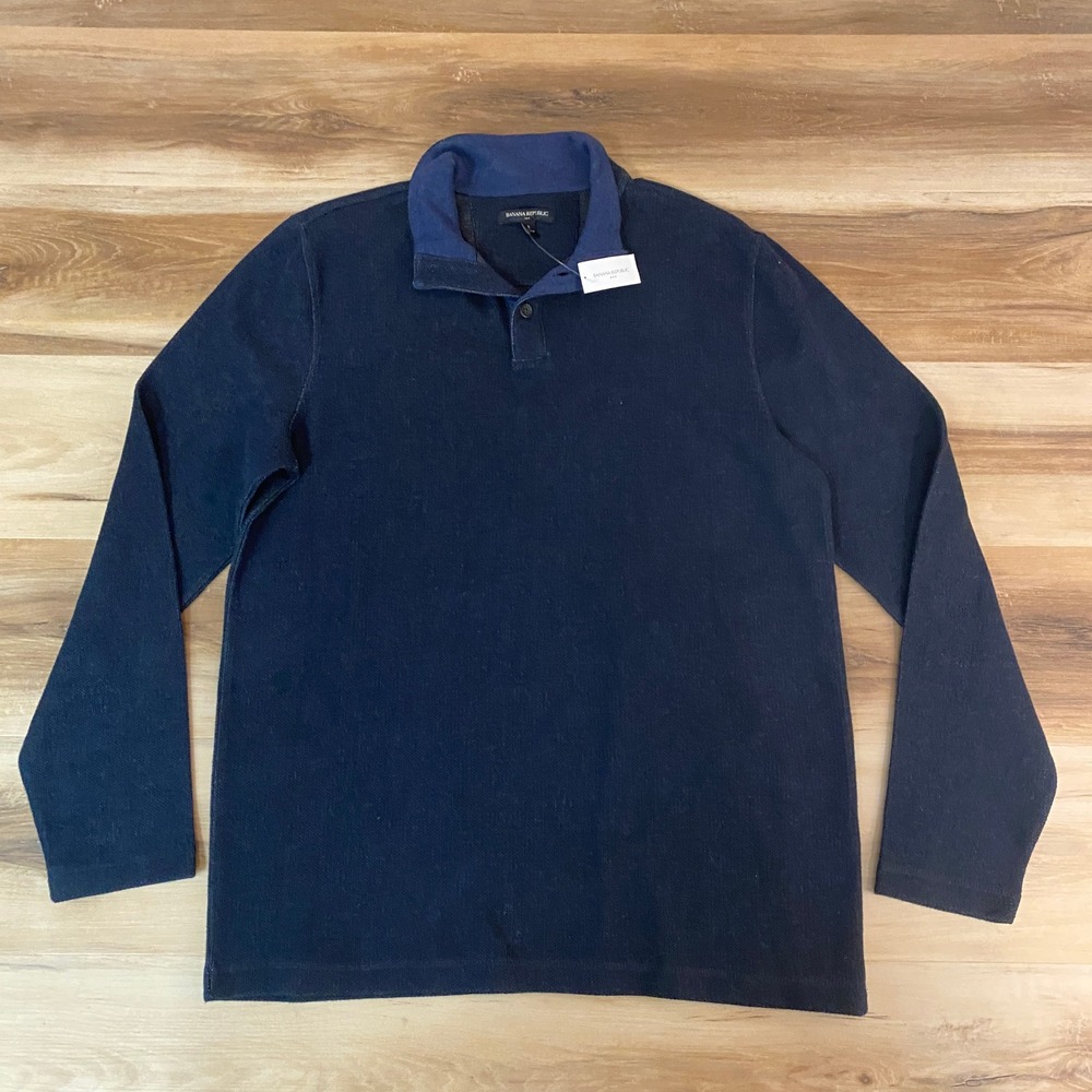 Banana Republic Knit Polo Shirt Mens Large Navy Blue